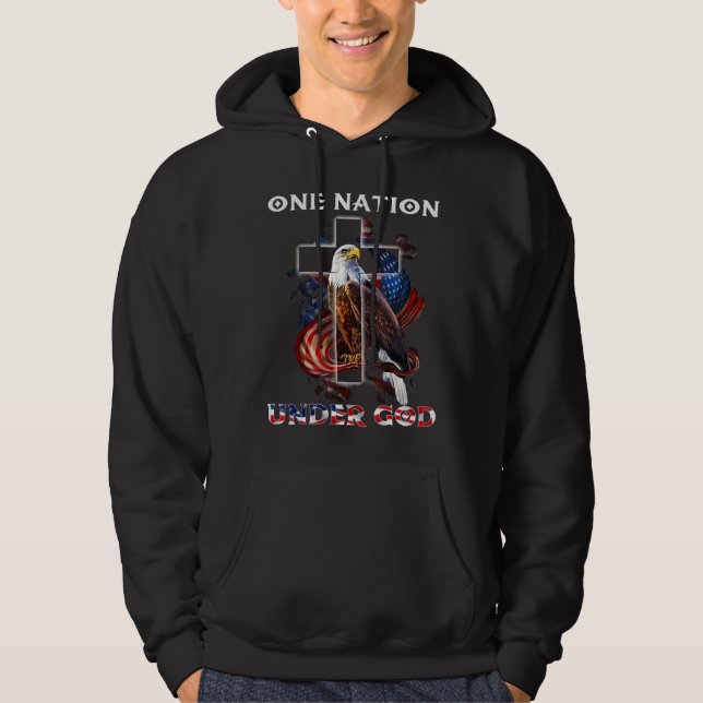 One Nation Under God Jesus Cross Bald Eagle 4th Of Hoodie (Front)