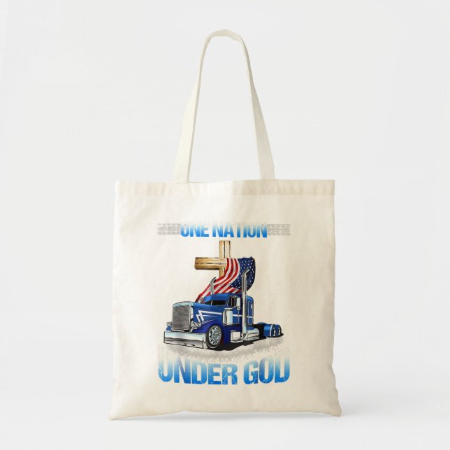 One Nation Under God Jesus Cross USA Flag Truck Ch Tote Bag (Front)