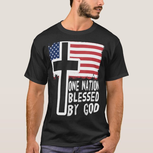 one nation under god jesus us flag christian men w T-Shirt (Front)