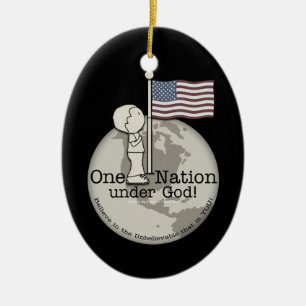 One Nation Under God-Little Boy at US Flag Ceramic Tree Decoration