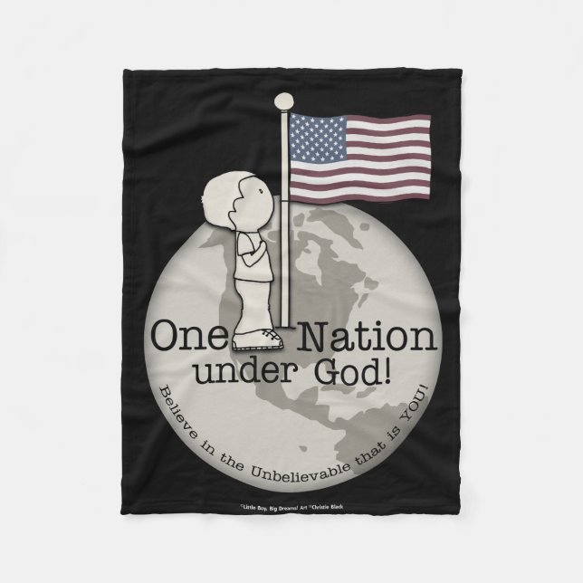 One Nation Under God-Little Boy at US Flag Fleece Blanket (Front)