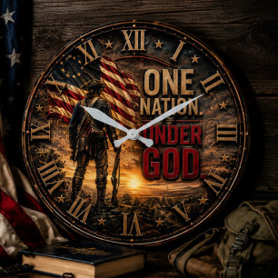 One Nation Under God Patriotic American Revolution Large Clock