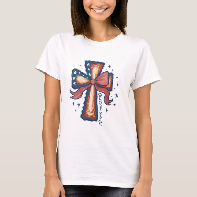 One Nation Under God – Patriotic Christian Cross T-Shirt (Front)