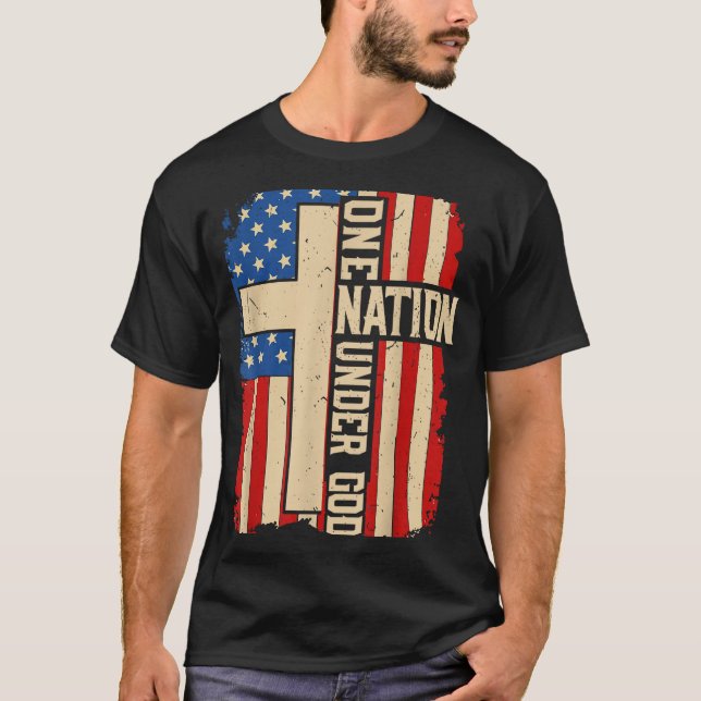 One Nation Under God Patriotic Christian Faith Ame T-Shirt (Front)