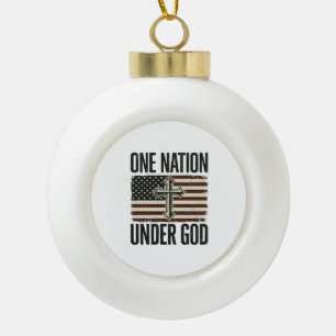 One Nation Under God Patriotic Cross Ceramic Ball Christmas Ornament