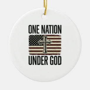 One Nation Under God Patriotic Cross Ceramic Tree Decoration