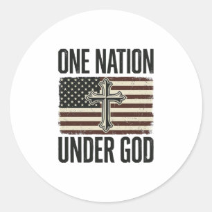 One Nation Under God Patriotic Cross Classic Round Sticker