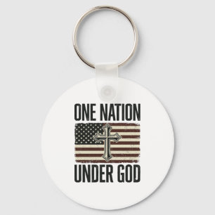 One Nation Under God Patriotic Cross Key Ring