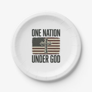 One Nation Under God Patriotic Cross Paper Plate