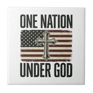 One Nation Under God Patriotic Cross Tile