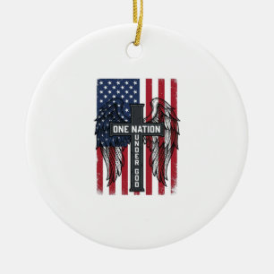 One Nation Under God Patriotic Cross Wings Shirt_1 Ceramic Tree Decoration