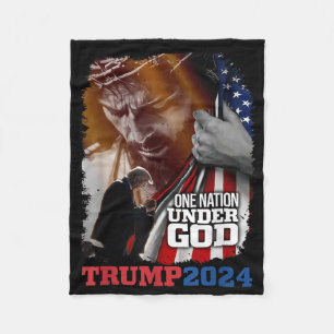 One Nation Under God President Trump 2024 America Fleece Blanket
