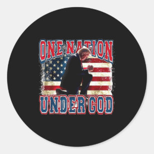 One Nation Under God Trump Pray Jesus Usa Flag Dis Classic Round Sticker