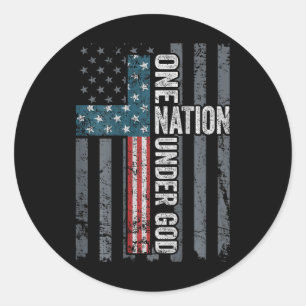 One Nation Under God - Usa Cross Flag Christian - Classic Round Sticker
