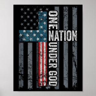 One Nation Under God - Usa Cross Flag Christian -  Poster
