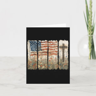 One Nation Under God Usa Flag Cross Floral Christi Card