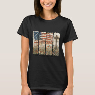 One Nation Under God Usa Flag Cross Floral Christi T-Shirt