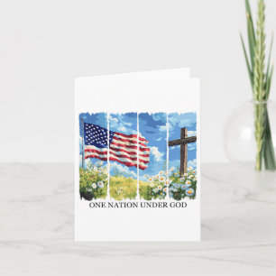 One Nation Under God Usa Flag Flowers Red White Bl Card