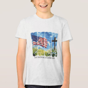 One Nation Under God Usa Flag Flowers Red White Bl Tri-Blend Shirt