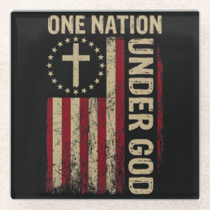 One Nation Under God  Vertical Christian American  Glass Coaster