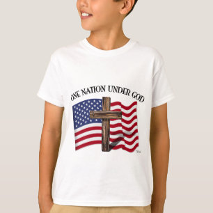 One Nation Under God with rugged cross and US flag T-Shirt