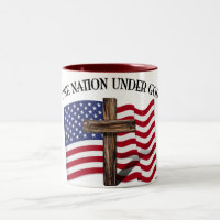One Nation Under God with rugged cross and US flag