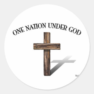 One Nation Under God with rugged cross Classic Round Sticker
