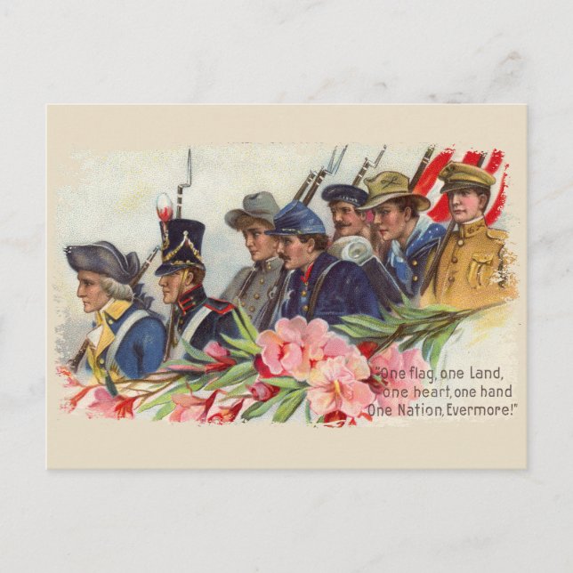 One Nation Vintage Patriotic Postcard (Front)