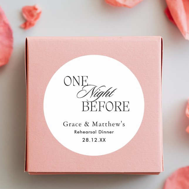 One Night Before Rehearsal Dinner Black and White Classic Round Sticker (Creator Uploaded)
