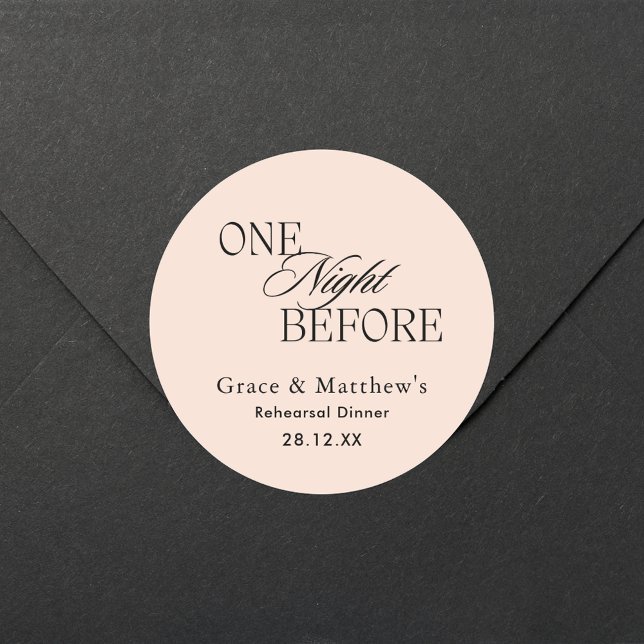 One Night Before Rehearsal Dinner Blush Pink Favou Classic Round Sticker (Creator Uploaded)