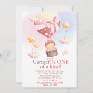 One of a kind hot air balloon first birthday  invitation