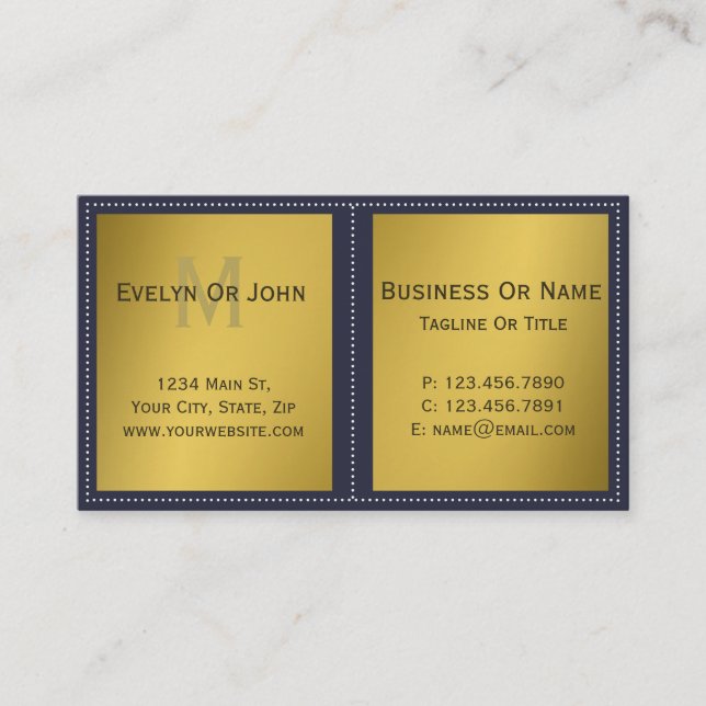 One Of A Kind Ink Blue & Gold Monogram  Business Card (Front)