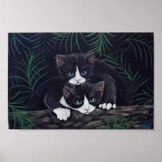 One-of-a-Kind Tuxedo Cats Painting by Darie Poster