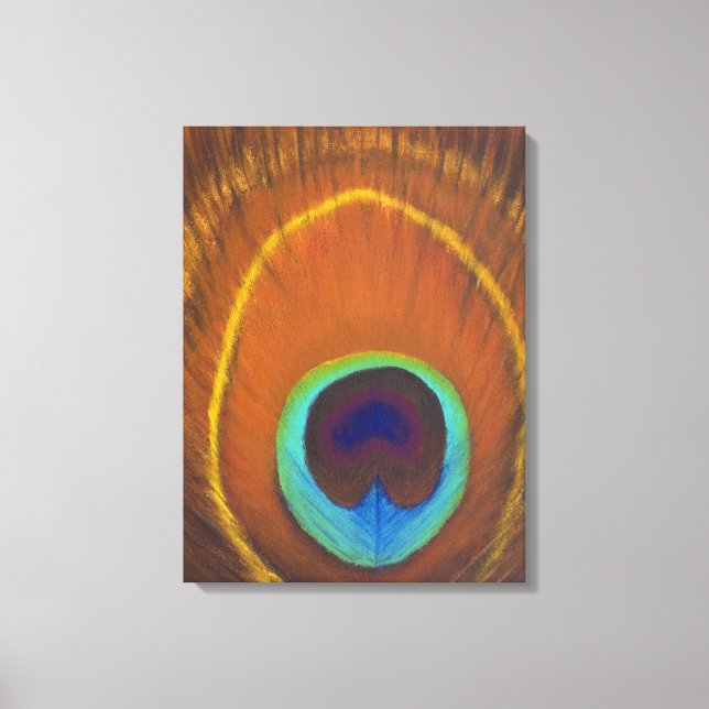 one of akind original hand painted peacock feather canvas print (Front)