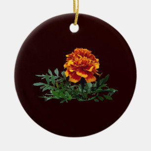One Orange Marigold with Yellow Tips Ceramic Tree Decoration