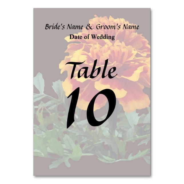 One Orange Marigold with Yellow Tips Table Number (Front)