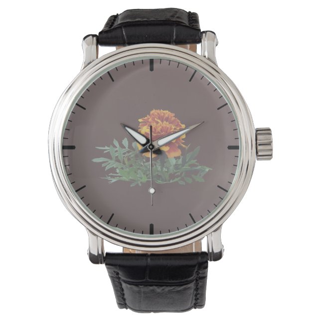 One Orange Marigold with Yellow Tips Watch (Front)