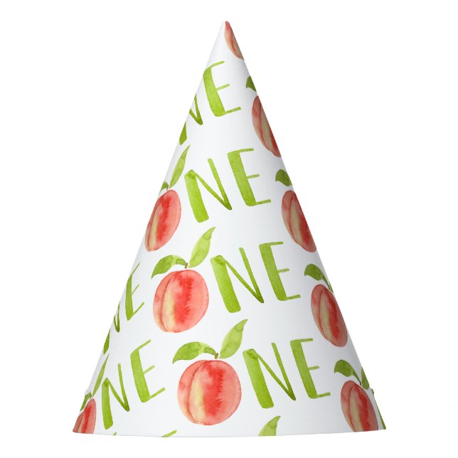 One Peach Watercolor 1st Birthday Girl  Party Hat (Front)