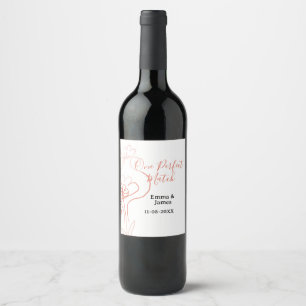 One Perfect match terracotta wedding couple name f Wine Label