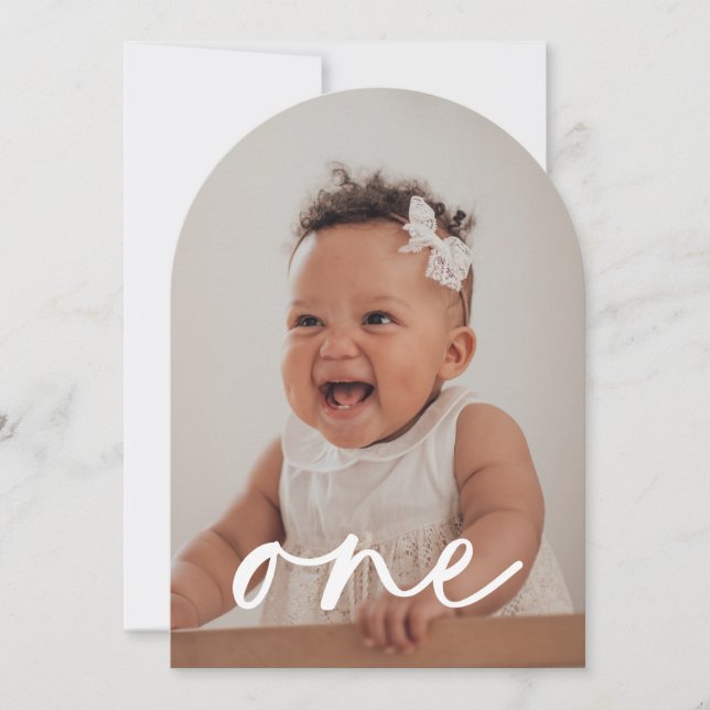 One Photo Arched First Birthday Invitation (Front)
