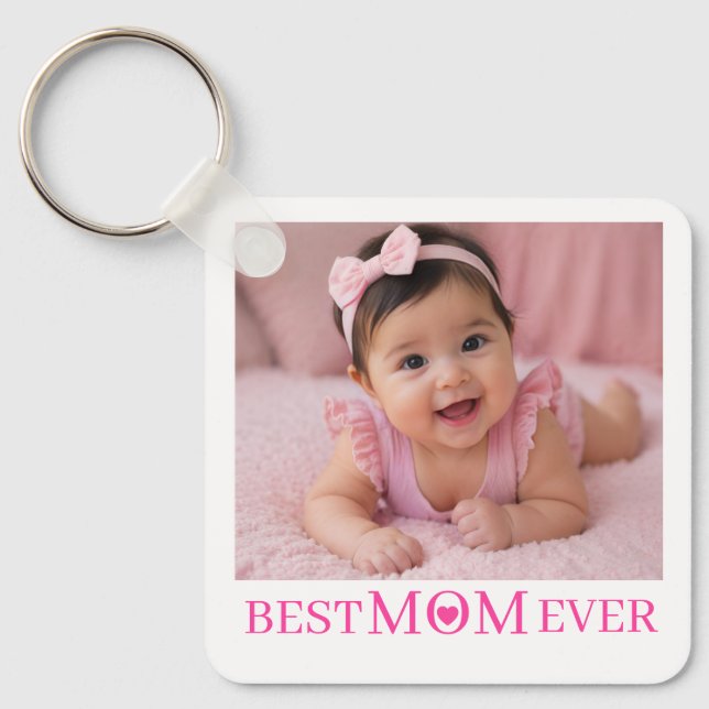 One Photo Bes Mum Ever with Name and Date Key Ring (Front)