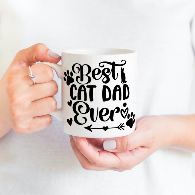 One Photo Best Cat Dad Ever Pet Paw Prints Coffee Mug (Creator Uploaded)