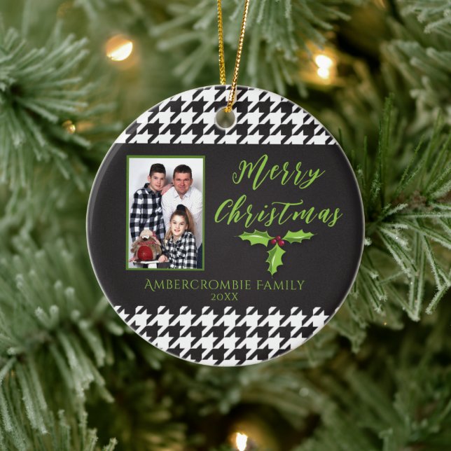One Photo Black and White Houndstooth Ceramic Tree Decoration (Tree)