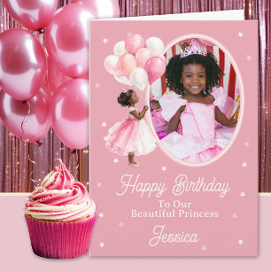 One Photo Black Princess With Balloons Birthday Card