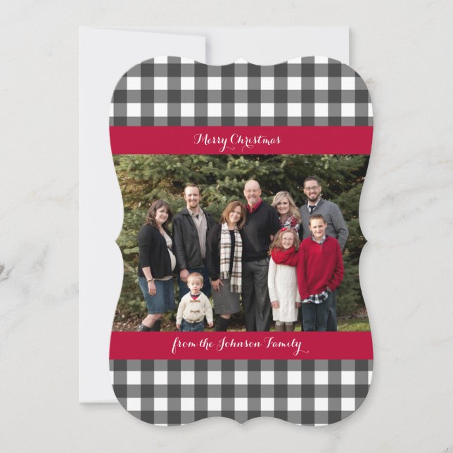 One photo Christmas Card - Buffalo Check Plaid (Front)