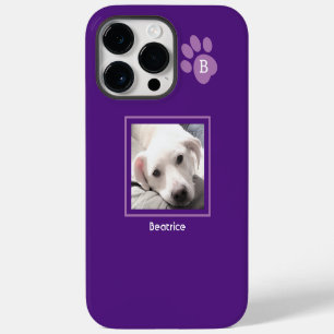 One Photo Cute Dog Paw Purple Single Initial Name iPhone 14 Pro Max Case