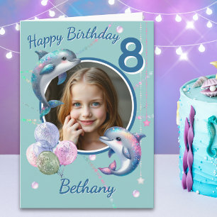 One Photo Dolphin 8th Birthday Card