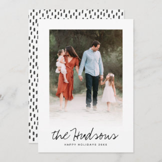 One Photo Elegant Black Script Calligraphy Flat Holiday Card