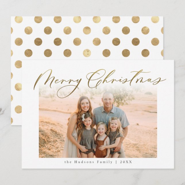 One Photo Elegant Gold Christmas Calligraphy Holiday Card (Front/Back)