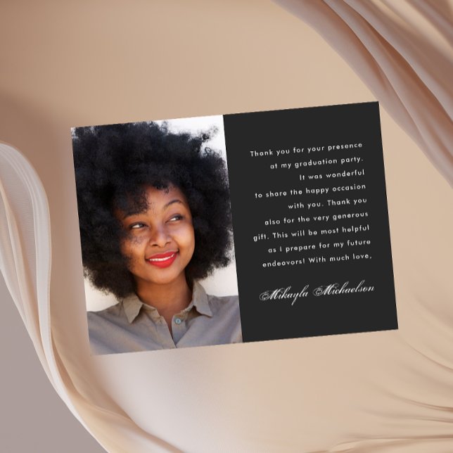 One Photo Graduation Thank You Charcoal Grey Postcard (Creator Uploaded)